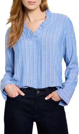 Nic+Zoe Stripe Ruffle Around Top in Blue Multi at Nordstrom, Size Medium P