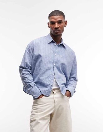 Weekday Camicia a maniche lunghe squadrata blu a quadri