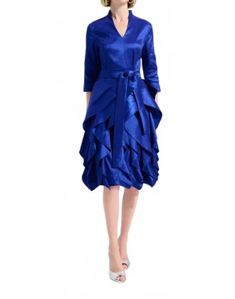 Joseph Ribkoff Belted Ruffle Skirt Dress In Royal Sapphire