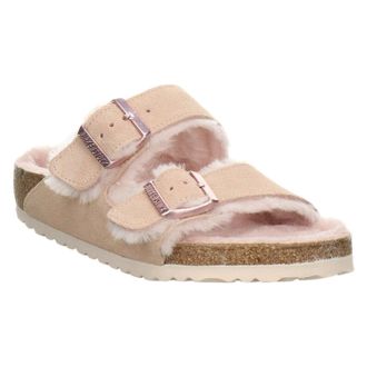 Birkenstock Arizona Shearling Suede Unisex Slides Sandals - Light Rose - Size:UK 5.5