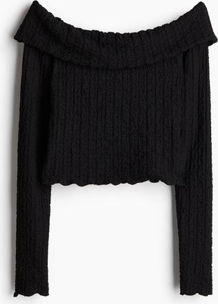 H&M Schulterfreies Shirt mit Struktur - Schwarz