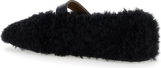 Ferragamo Womens Shearling Ballerinas With Buckle Closure Black Lamb Ballerina Shoes