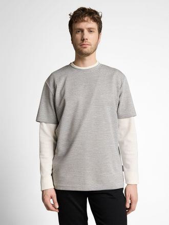 Tom Tailor Kurzarmshirt TOM TAILOR, Herren, Gr. XXL, wei&szlig; grau grindle stripe, Single Jersey, Obermaterial: 70% Polyester, 30% Baumwolle, geringelt, regular fit 