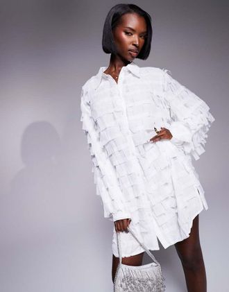 Jaded Rose 3D textured shirt dress in white-Black