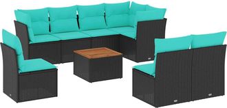 vidaXL Set De Sof&aacute;s De Jard&iacute;n 9 Pzas Con Cojines Rat&aacute;n Sint&eacute;tico Negro Vidaxl