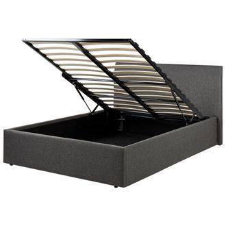 Beliani Cama Tapizada En Tela 120 X 200 Cm Con Almacenaje Aspecto Minimalista Gris Orbey