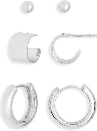 Nordstrom Rack 3-Pack Hoop & Stud Earrings in Silver at Nordstrom Rack