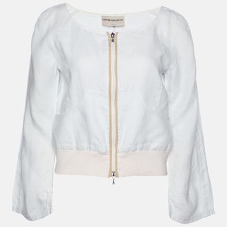 Emporio Armani Pale Blue Zip Up Cropped Jacket M