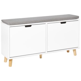 Beliani Beliani - Armario Zapatero Minimalista Estilo Escandinavo 2 Compartimentos Mdf Con Coj&iacute;n En La Parte Superior Blanco Mineral