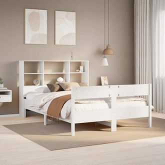 vidaXL Cama Con Estanter&iacute;a Sin Colch&oacute;n Madera Maciza Blanca 140x200 Cm Vidaxl