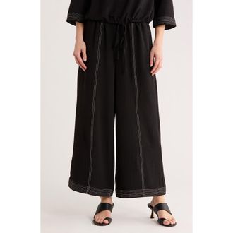 Adrianna Papell Contrast Stitch Wide Leg Pants in Black/Ivory at Nordstrom Rack, Size X-Large