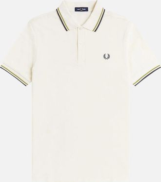 Fred Perry Mens Fred Perry Twin Tipped Polo Shirt Ecru/Tennis Ball Yellow/Anchor Grey - White - Size: 42