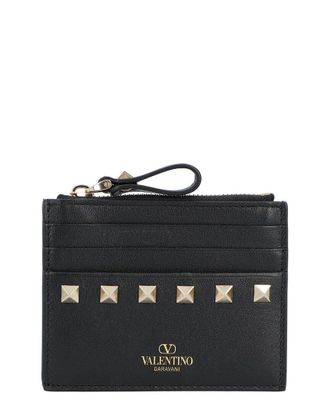 Valentino Black Calfskin Rockstud Card Wallet, Never Carried (Authentic Pre- Loved)