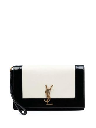 Saint Laurent 2023 Brushed Leather Trimmed Lambskin Cassandre Flap Pouch clutch bag - Wit