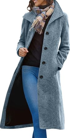 Generic Womens Trench Coat Single Breasted Winter Trench Coat Classic Long Wool Blend Coats Notched Lapel Collar Double Breasted Peacoat Ladies Elegant Windpr