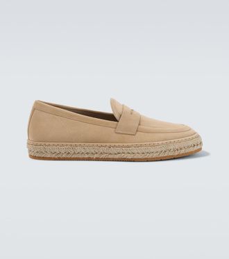 Giorgio Armani Jute-trimmed suede penny loafers