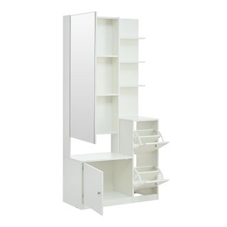STILVORA Mueble De Entrada Con 2 Puertas, 2 Zapateros Abatibles, 5 Nichos Y Espejo, En Tablero De Part&iacute;culas, Blanco, 85&times;40&times;180 Cm