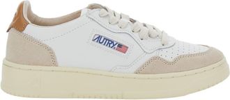 Autry medalist Low White Sneakers With Navy Blue Heel Tab In Leather Woman