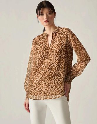 James Lakeland Womens Camel Leopard Print Blouse - Size: 20