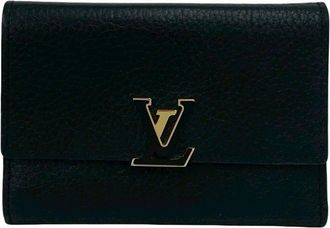 Louis Vuitton Black Leather Wallet (Tri-Fold) (Pre-Owned)