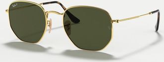 Ray-Ban Occhiali da sole polarizzati di forma esagonale irregolare piatta color oro con lenti verdi
