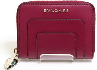 Bulgari Red Color Wine Leather Coin Purse/Coin Case (Pre-Owned)