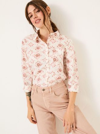 Fat Face FatFace Olivia Multi Tile Patch Geo 100% Cotton Long Sleeve Shirt