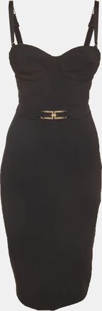 Elisabetta Franchi Black Crepe Sheath Bustier Knee Length Dress