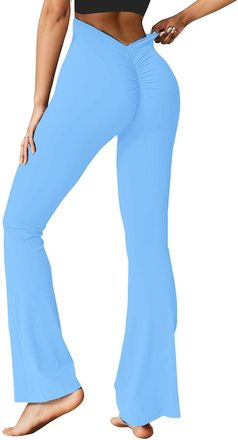 Generic Flared Gym Leggings for Women, Women Wide Leg Yoga Pants V-Back Scrunch Bums Yogas Pants High Waisted Bell Bottom Flared Yoga Pants Bootcut Yoga Pants
