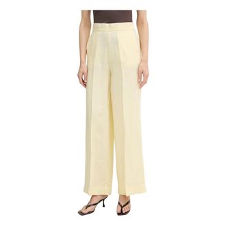Benetton Palazzo Broek - Dames - Wijde Broeken - Beige - S - Linnen - Broeken