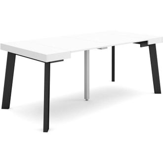 Skraut Home Skraut Home - Mesa Consola Extensible, Mesa Comedor Plegable, 180, Para 8 Comensales, Patas De Madera, Estilo Moderno, Blanco Y Negro