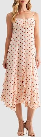 Lush Ruffle Handkerchief Hem Midi Dress in Cream Burgundy Dot at Nordstrom Rack, Size X-Large