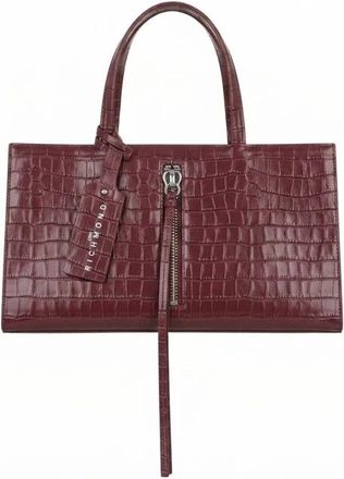 John Richmond Rechthoekige Handtas met Kroko-print en Zichtbare Rits - Dames - Shoppers - Rood - ONE Size - Leer - Tassen