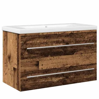 Berkfield Home Bathroom Sink Cabinet with Built-in Basin Old Wood Engineered Wood in Brown