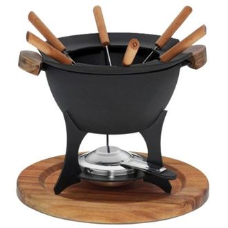 KELA Kela - Carne 11 Pezzi, ghisa per 6 Persone Country, Set per fonduta Pasta combustibile, Supporto per forchette, Acciaio Inossidabile, Nero, 27 x 27 x