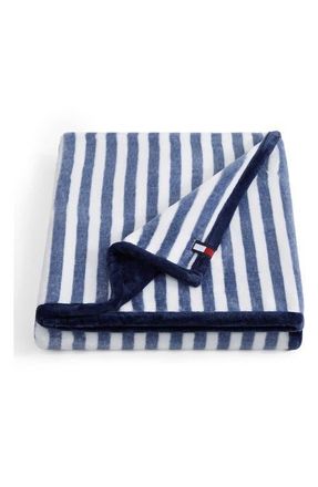 Tommy Hilfiger Laguna Beach Stripe Throw Blanket in White/deep Blue at Nordstrom