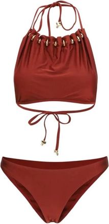 Zimmermann Aster Gathered Bead Bikini - Dames - Bikinis - Bruin - L - Nylon - Badmode