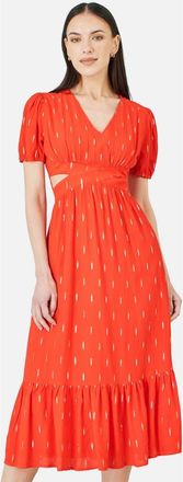 Yumi Foil Print Viscose Cut Out Midi Dress in Orange at Nordstrom, Size 10