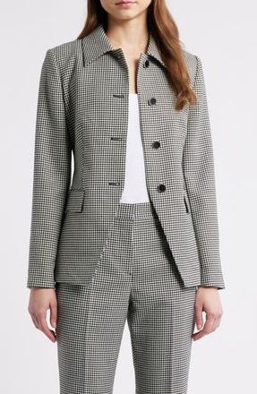 Elie Tahari The Greta Check Wool Blend Jacket in Black And White Check at Nordstrom Rack, Size 10