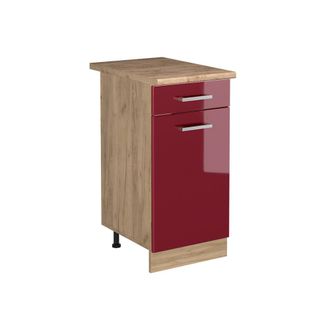 Vicco Mueble Bajo De Cocina R-line, Rojo De Alto Brillo/roble Dorado, 40 Cm Encimera Roble Dorado, Vicco