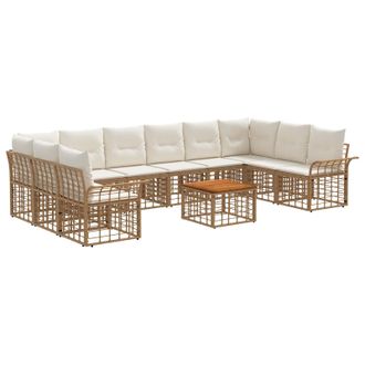 vidaXL Conjunto De Sof&aacute;s De Exterior 11 Pcs Natural Y Crema Poli&eacute;ster Vidaxl