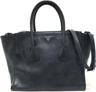 Prada Blue Leather Handbag Tote Bag (Pre-Owned)