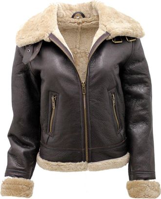 Infinity Womens Brown B3 WW2 Ginger Real Thick Sheepskin Leather Flying Jacket 3XL