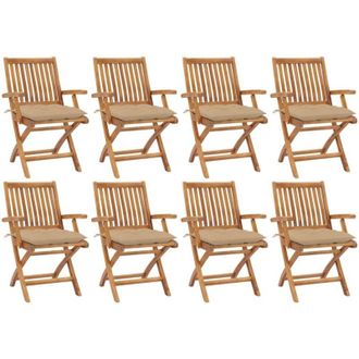 vidaXL Sillas De Jard&iacute;n Plegables 8 Uds Madera Maciza Teca Con Cojines Vidaxl