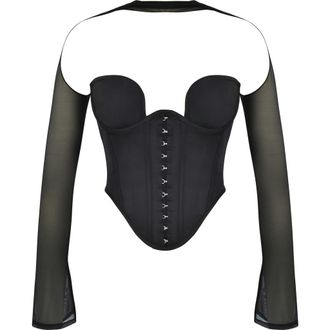 House of CB Mina Plunge Long Sleeve Structured Corset Top in Black at Nordstrom, Size X-Small D