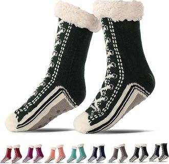 Generic Ultra-Thick Cashmere Slipper Home Socks, Women Non-Slip Fluffy Soft Warm Winter Socks with Grippers for Winter Indoor (Army Green)