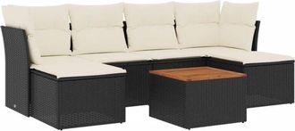 vidaXL Set De Comedor De Jard&iacute;n 7 Pzas Y Cojines Rat&aacute;n Sint&eacute;tico Negro Vidaxl