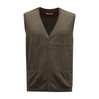 Sun 68 Vests, male, Green, Size: XL K43104 Wool Blend Sleeveless Sweater