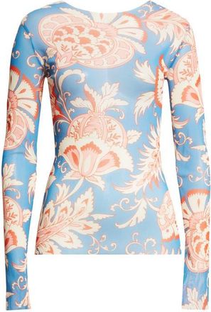 Etro Paisley Print Mesh Top in Print On Pale Blue Base at Nordstrom, Size 8 Us