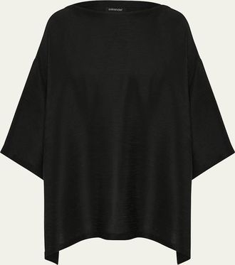 Eskandar Silk Plisse Wide A-Line Scoop-Neck Top (Long Length)